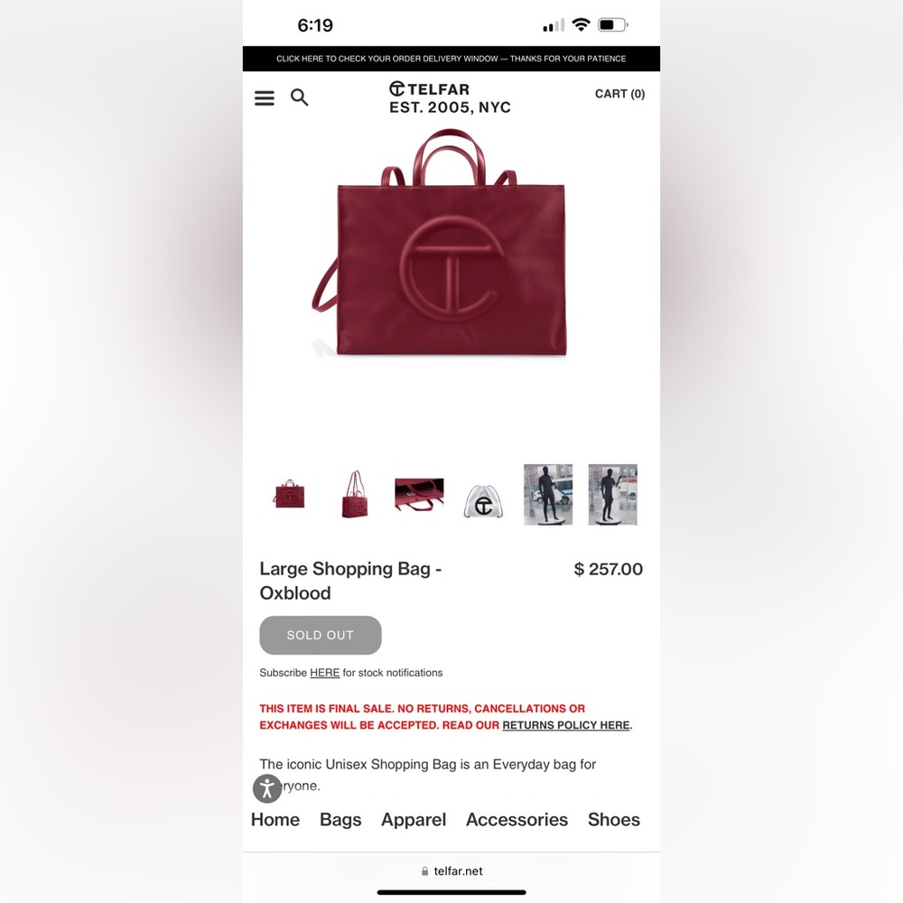 BRAND NEW Telfar Bag Oxblood!